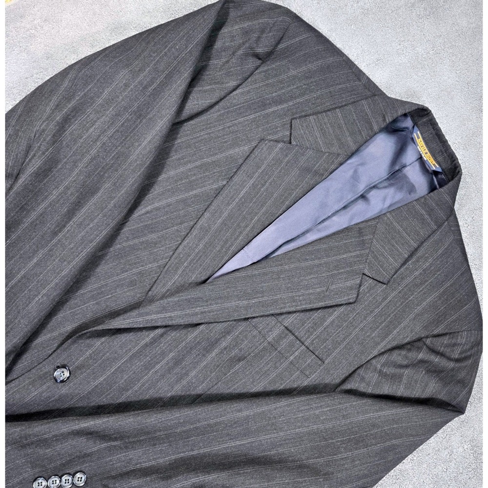Savile Row Blazer Mens 46R(48) Charcoal Grey Pinstripe Virgin Wool Sport Coat - Picture 2 of 16